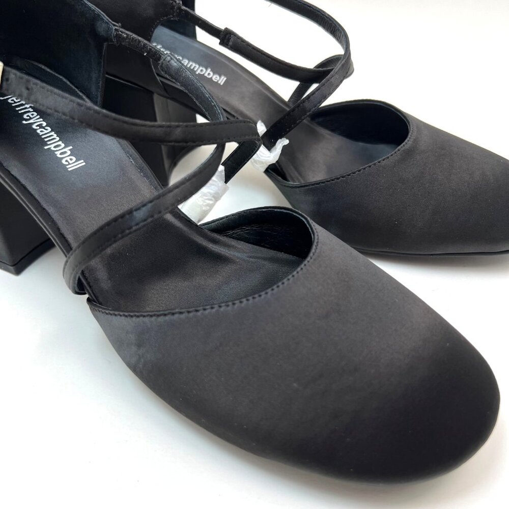 JEFFREY CAMPBELL Reglisse Strappy Heels Black Satin Women's Size 9 NWB